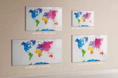 Beschrijfbaar glazen magneetbord met abstracte wereldkaart