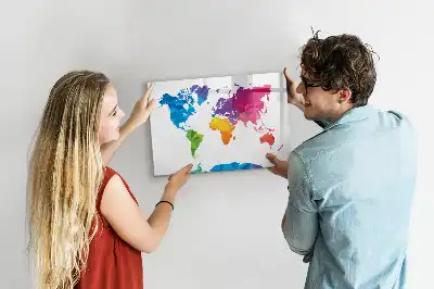 Beschrijfbaar glazen magneetbord met abstracte wereldkaart