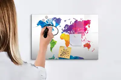Beschrijfbaar glazen magneetbord met abstracte wereldkaart