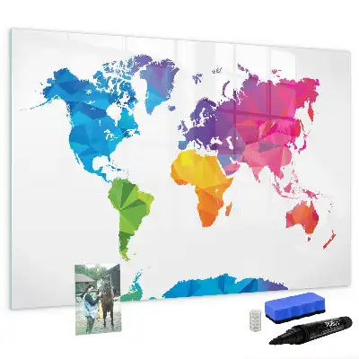 Beschrijfbaar glazen magneetbord met abstracte wereldkaart