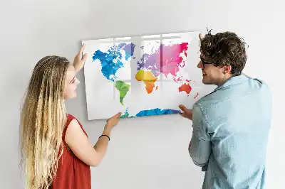 Beschrijfbaar glazen magneetbord met abstracte wereldkaart