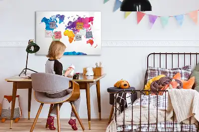 Beschrijfbaar glazen magneetbord met abstracte wereldkaart