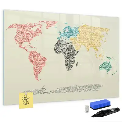 Beschrijfbaar glazen magneetbord met wereldkaart van letters