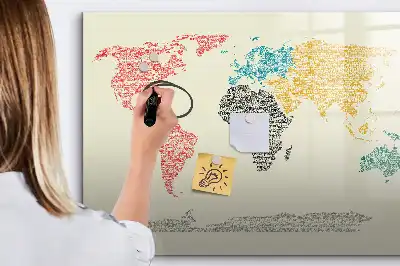 Beschrijfbaar glazen magneetbord met wereldkaart van letters