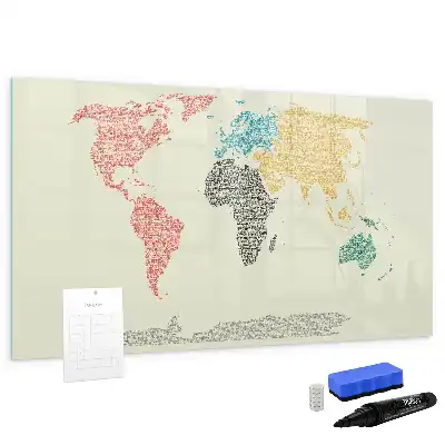 Beschrijfbaar glazen magneetbord met wereldkaart van letters