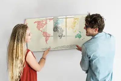 Beschrijfbaar glazen magneetbord met wereldkaart van letters