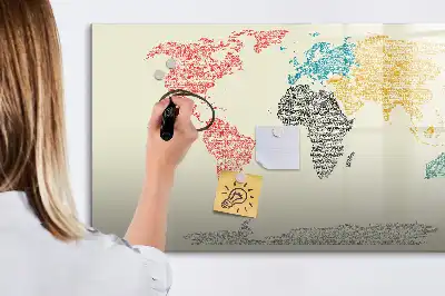 Beschrijfbaar glazen magneetbord met wereldkaart van letters