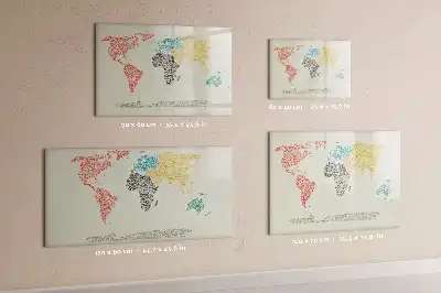 Beschrijfbaar glazen magneetbord met wereldkaart van letters