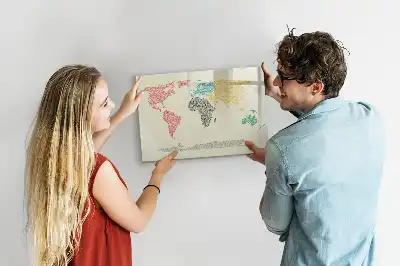 Beschrijfbaar glazen magneetbord met wereldkaart van letters