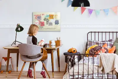 Beschrijfbaar glazen magneetbord met wereldkaart van letters