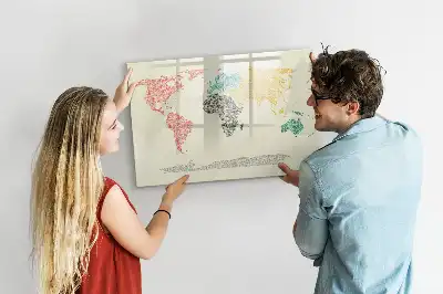 Beschrijfbaar glazen magneetbord met wereldkaart van letters
