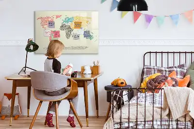 Beschrijfbaar glazen magneetbord met wereldkaart van letters