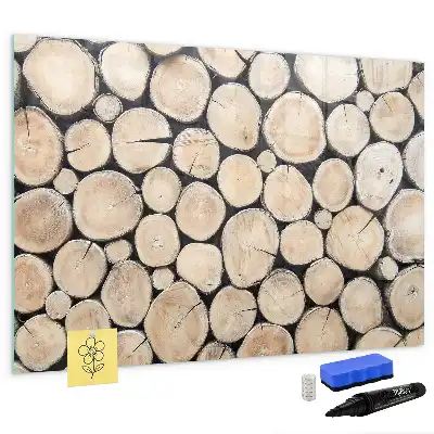Magnetisch glazen schrijfbord voor notities en foto's inclusief gezaagde boomstammen