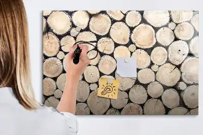 Magnetisch glazen schrijfbord voor notities en foto's inclusief gezaagde boomstammen