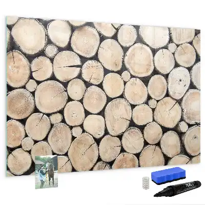Magnetisch glazen schrijfbord voor notities en foto's inclusief gezaagde boomstammen