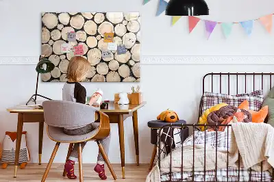 Magnetisch glazen schrijfbord voor notities en foto's inclusief gezaagde boomstammen