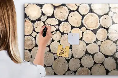 Magnetisch glazen schrijfbord voor notities en foto's inclusief gezaagde boomstammen