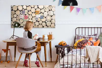 Magnetisch glazen schrijfbord voor notities en foto's inclusief gezaagde boomstammen