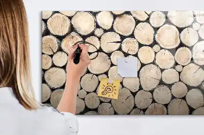 Magnetisch glazen schrijfbord voor notities en foto's inclusief gezaagde boomstammen