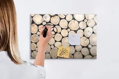 Magnetisch glazen schrijfbord voor notities en foto's inclusief gezaagde boomstammen