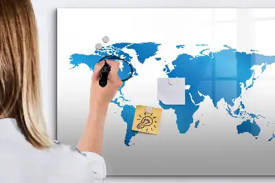 Glazen wereldkaart magneetbord beschrijfbaar designbord