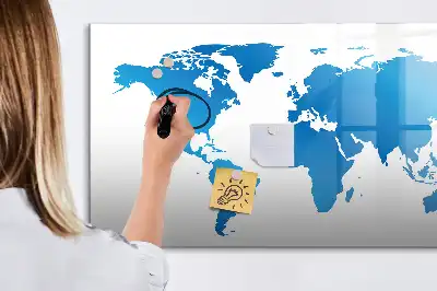 Glazen wereldkaart magneetbord beschrijfbaar designbord