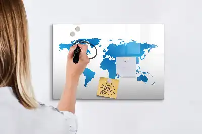 Glazen wereldkaart magneetbord beschrijfbaar designbord