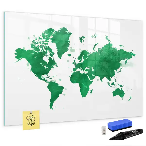 Beschrijfbaar glazen magneetbord met groene wereldkaart design