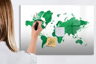 Beschrijfbaar glazen magneetbord met groene wereldkaart design