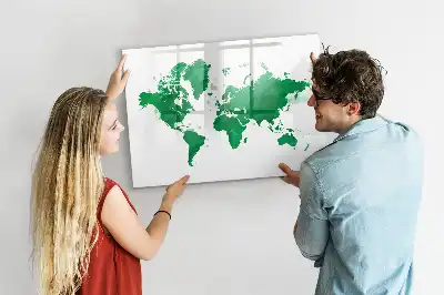 Beschrijfbaar glazen magneetbord met groene wereldkaart design