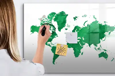Beschrijfbaar glazen magneetbord met groene wereldkaart design