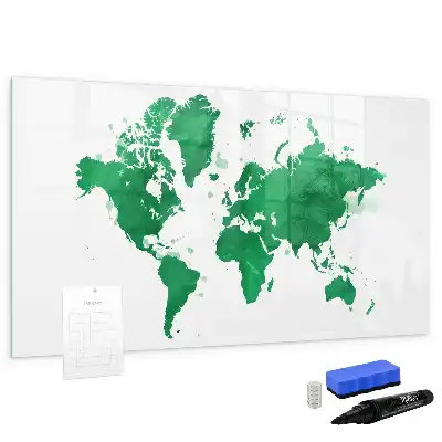 Beschrijfbaar glazen magneetbord met groene wereldkaart design