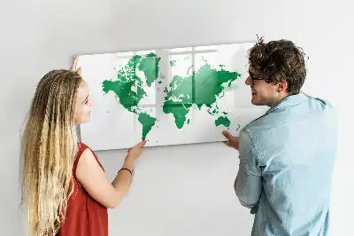 Beschrijfbaar glazen magneetbord met groene wereldkaart design