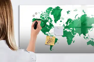 Beschrijfbaar glazen magneetbord met groene wereldkaart design