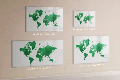 Beschrijfbaar glazen magneetbord met groene wereldkaart design