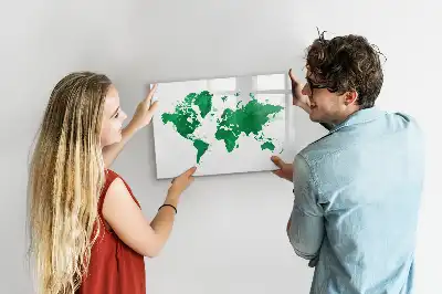 Beschrijfbaar glazen magneetbord met groene wereldkaart design