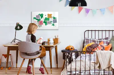 Beschrijfbaar glazen magneetbord met groene wereldkaart design