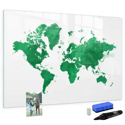 Beschrijfbaar glazen magneetbord met groene wereldkaart design