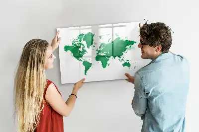 Beschrijfbaar glazen magneetbord met groene wereldkaart design