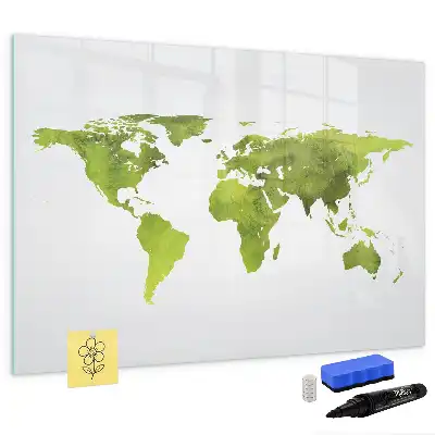 Magnetisch glazen schrijfbord met aquarel wereldkaart