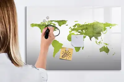 Magnetisch glazen schrijfbord met aquarel wereldkaart