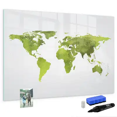 Magnetisch glazen schrijfbord met aquarel wereldkaart
