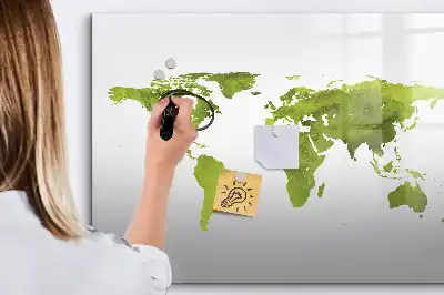 Magnetisch glazen schrijfbord met aquarel wereldkaart