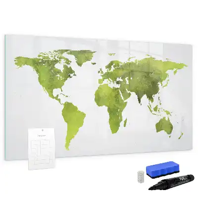 Magnetisch glazen schrijfbord met aquarel wereldkaart
