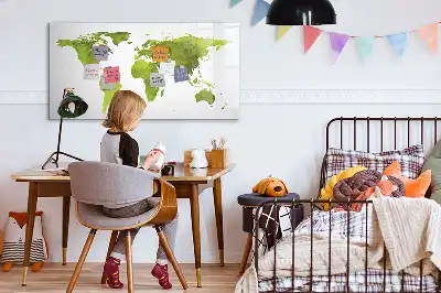 Magnetisch glazen schrijfbord met aquarel wereldkaart