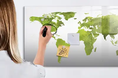Magnetisch glazen schrijfbord met aquarel wereldkaart
