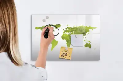Magnetisch glazen schrijfbord met aquarel wereldkaart