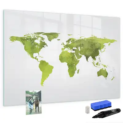 Magnetisch glazen schrijfbord met aquarel wereldkaart