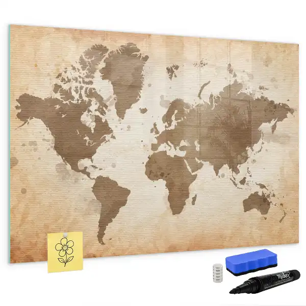 Beschrijfbaar glazen magneetbord met wereldkaartdesign