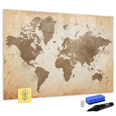 Beschrijfbaar glazen magneetbord met wereldkaartdesign